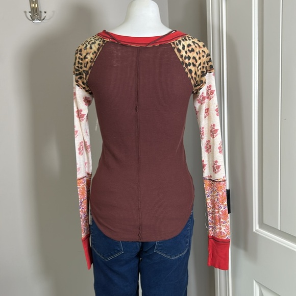 FREE PEOPLE Bright Side Thermal Patchwork Pullover In Vino Sz XS NEW - Picture 5 of 9